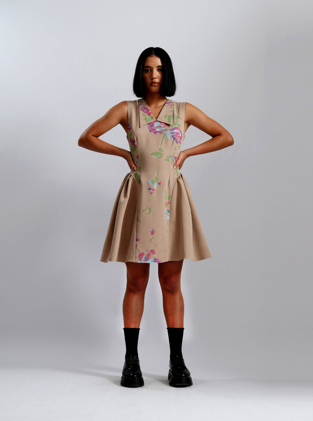 Beige Bloom Fit & Flare Dress