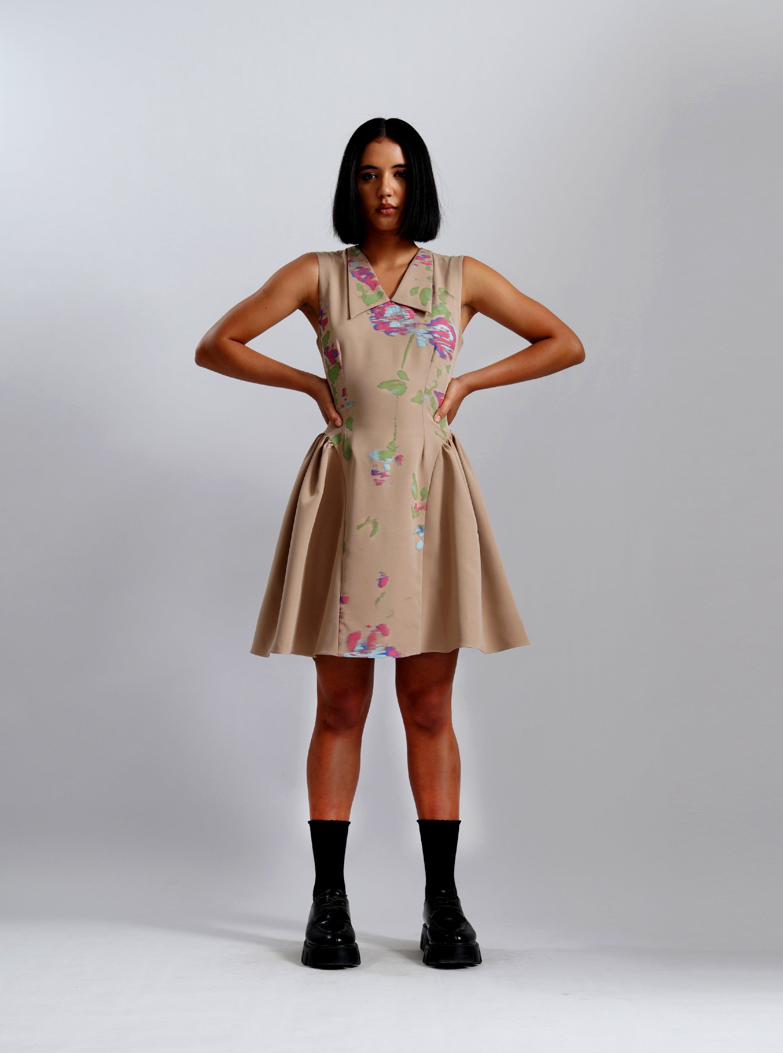 Beige Bloom Fit & Flare Dress
