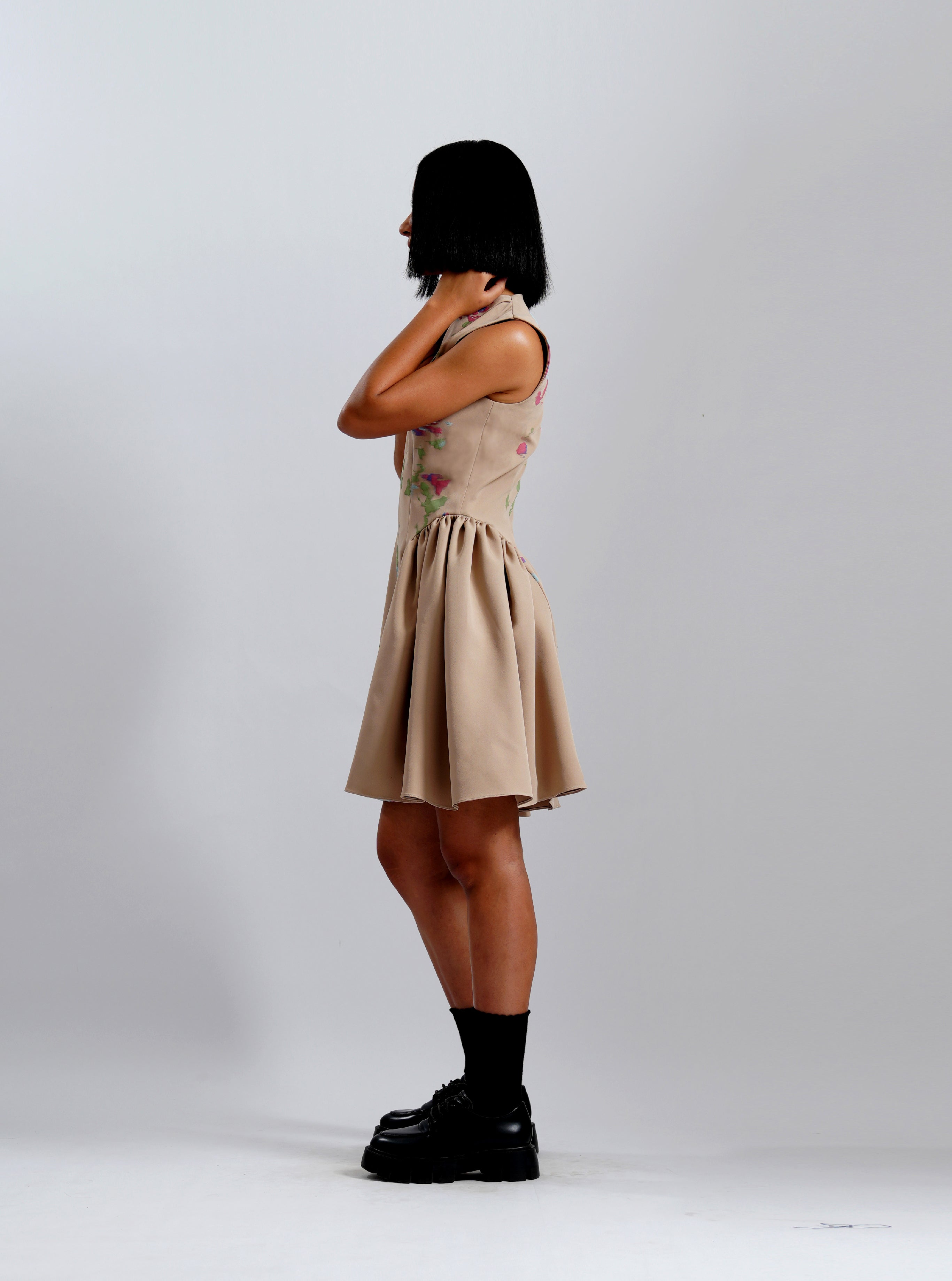 Beige Bloom Fit & Flare Dress
