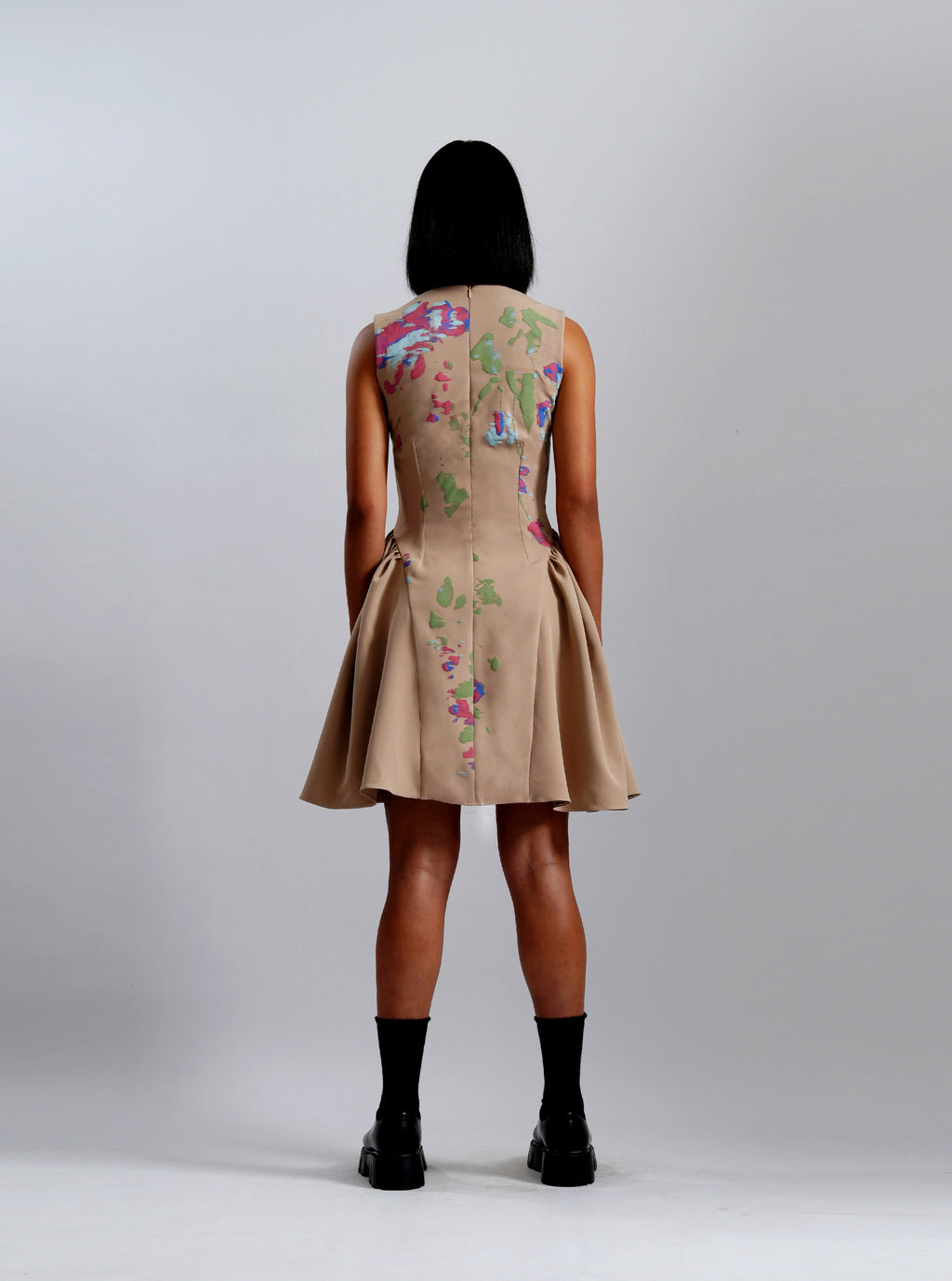 Beige Bloom Fit & Flare Dress