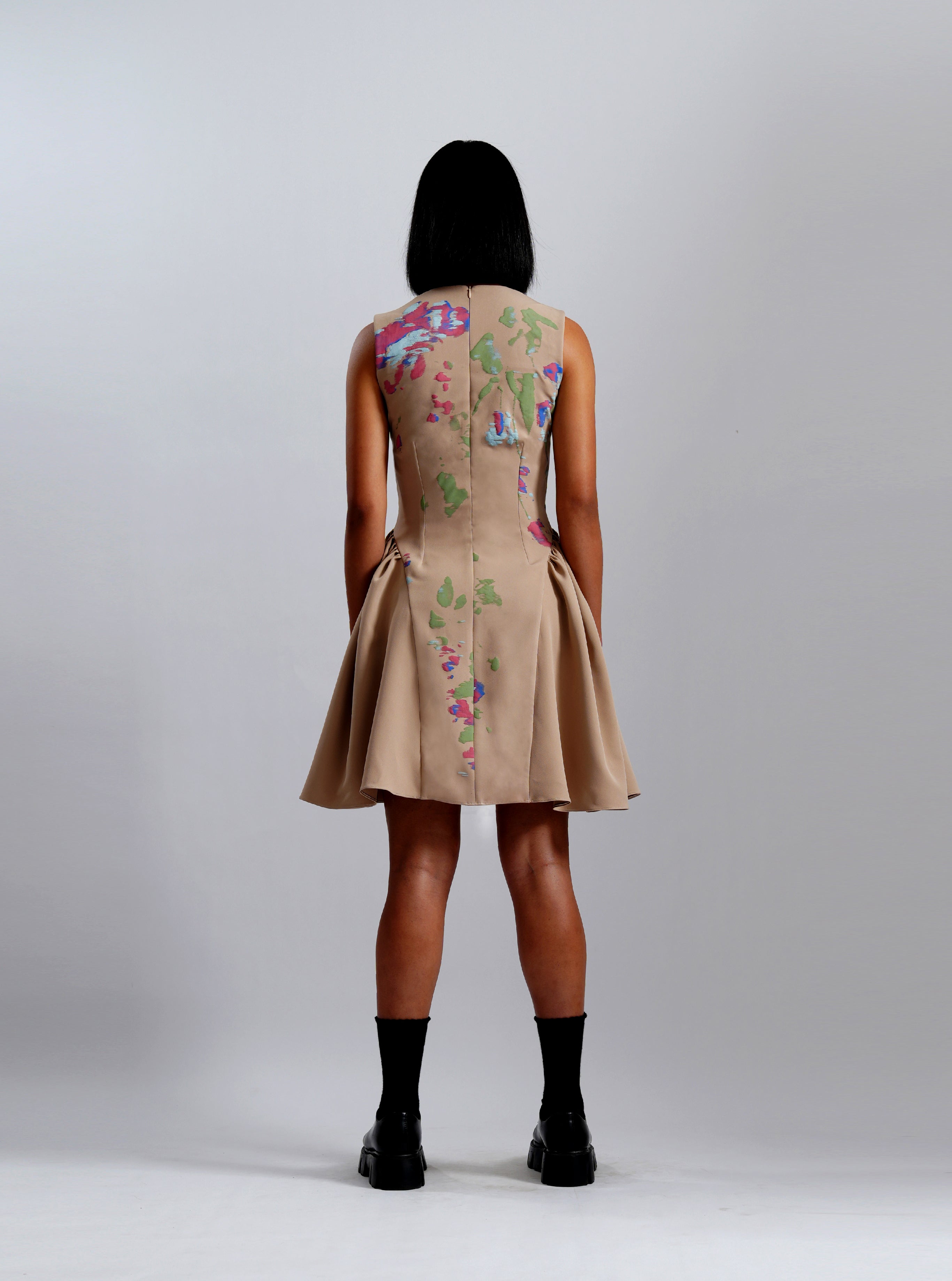 Beige Bloom Fit & Flare Dress