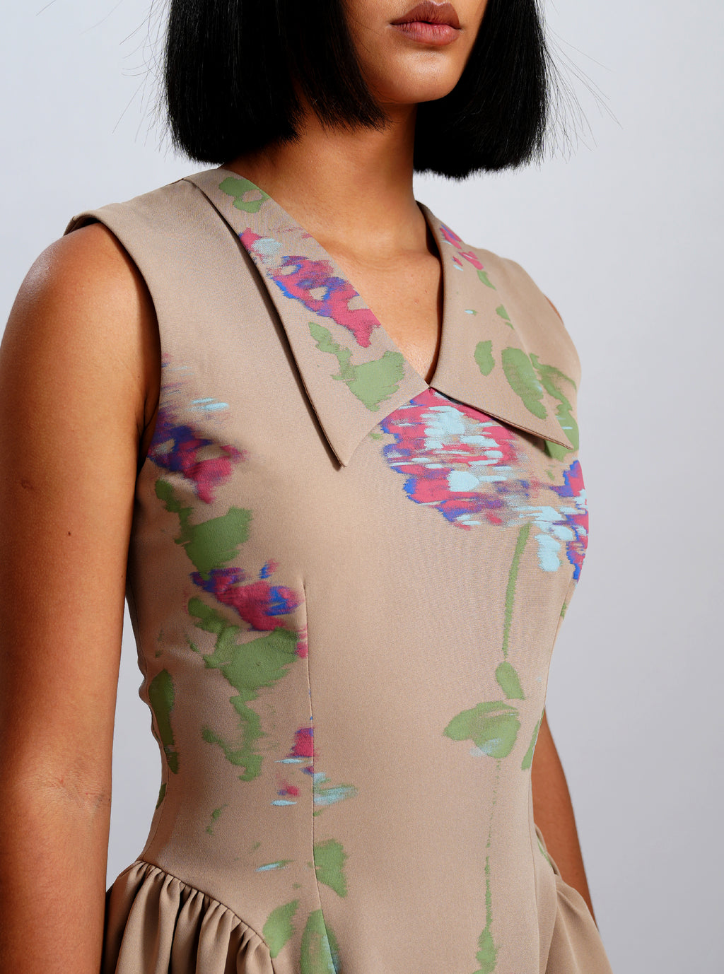 Beige Bloom Fit & Flare Dress