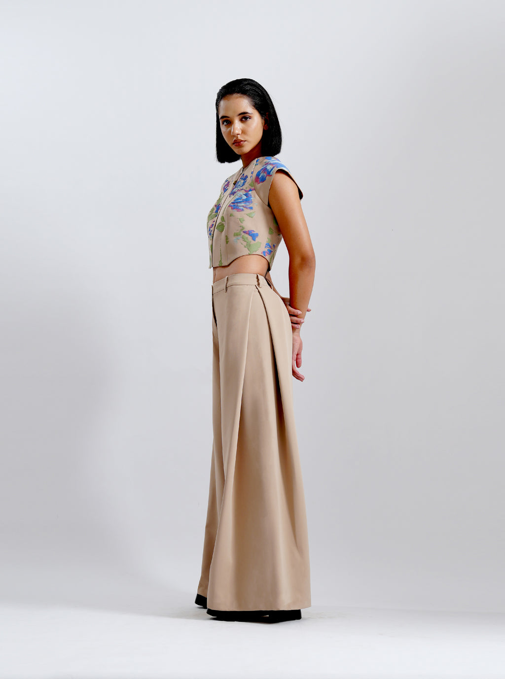 Beige Floral Printed Crop Top
