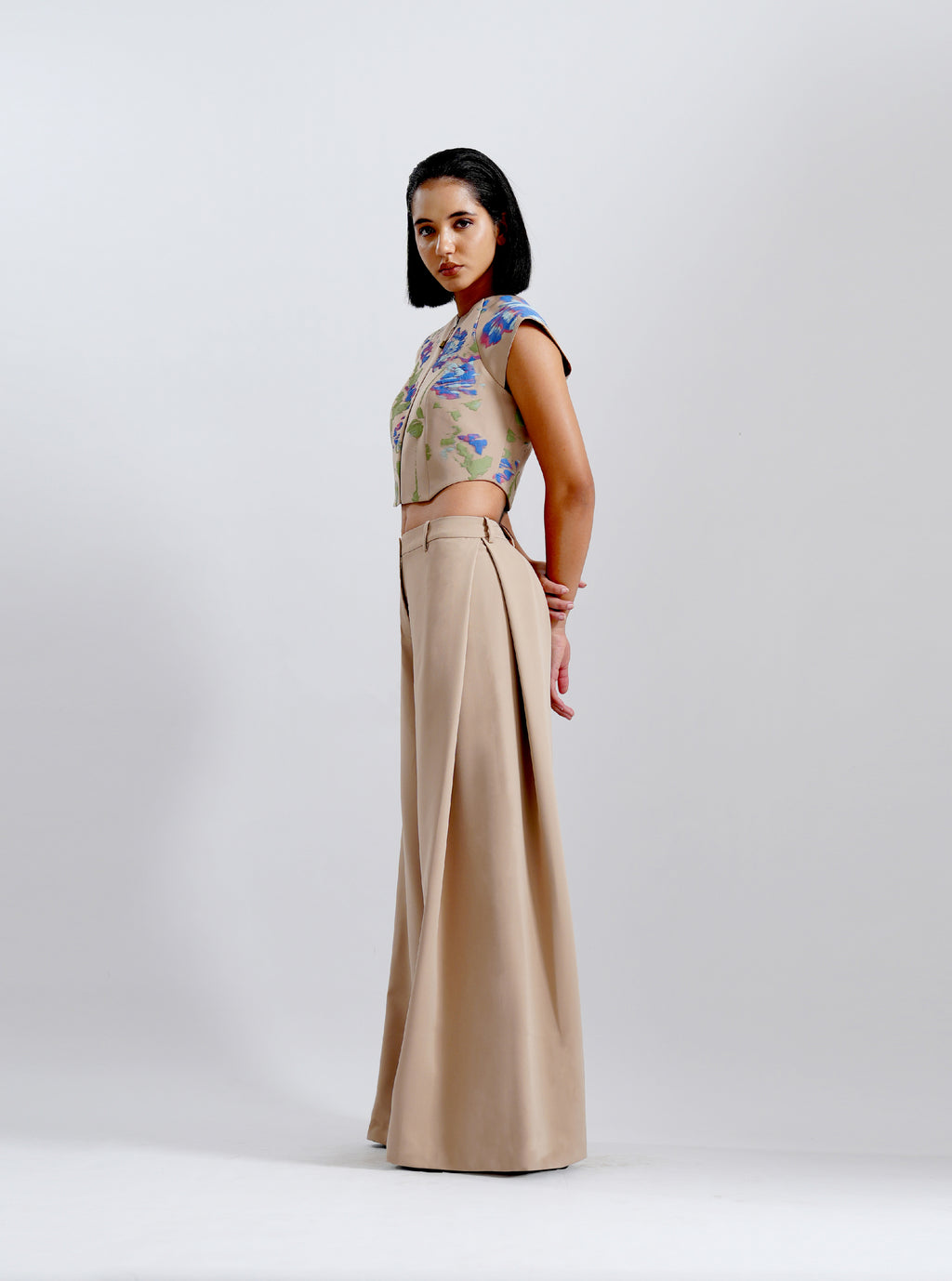 Beige Floral Printed Crop Top