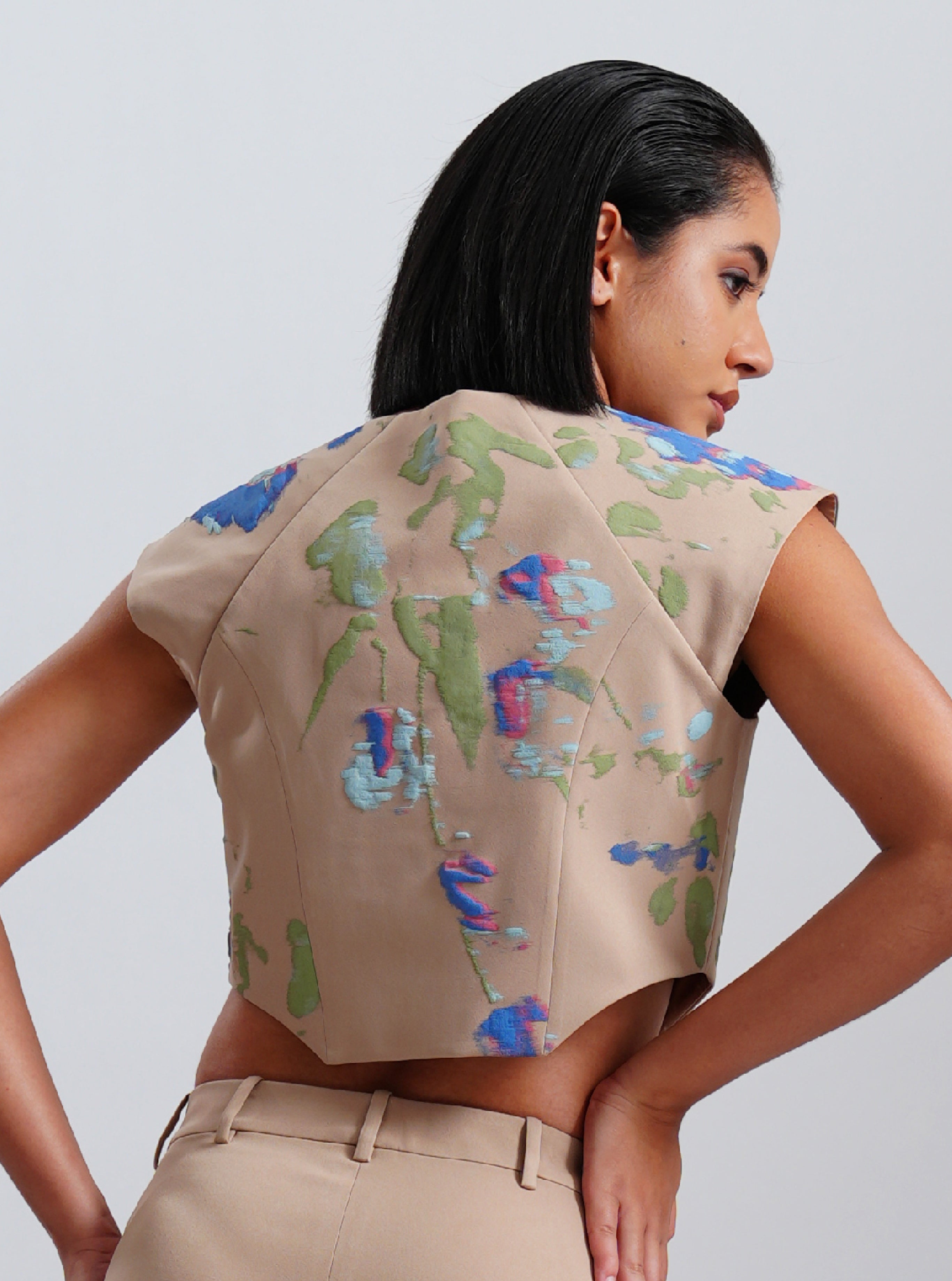 Beige Floral Printed Crop Top