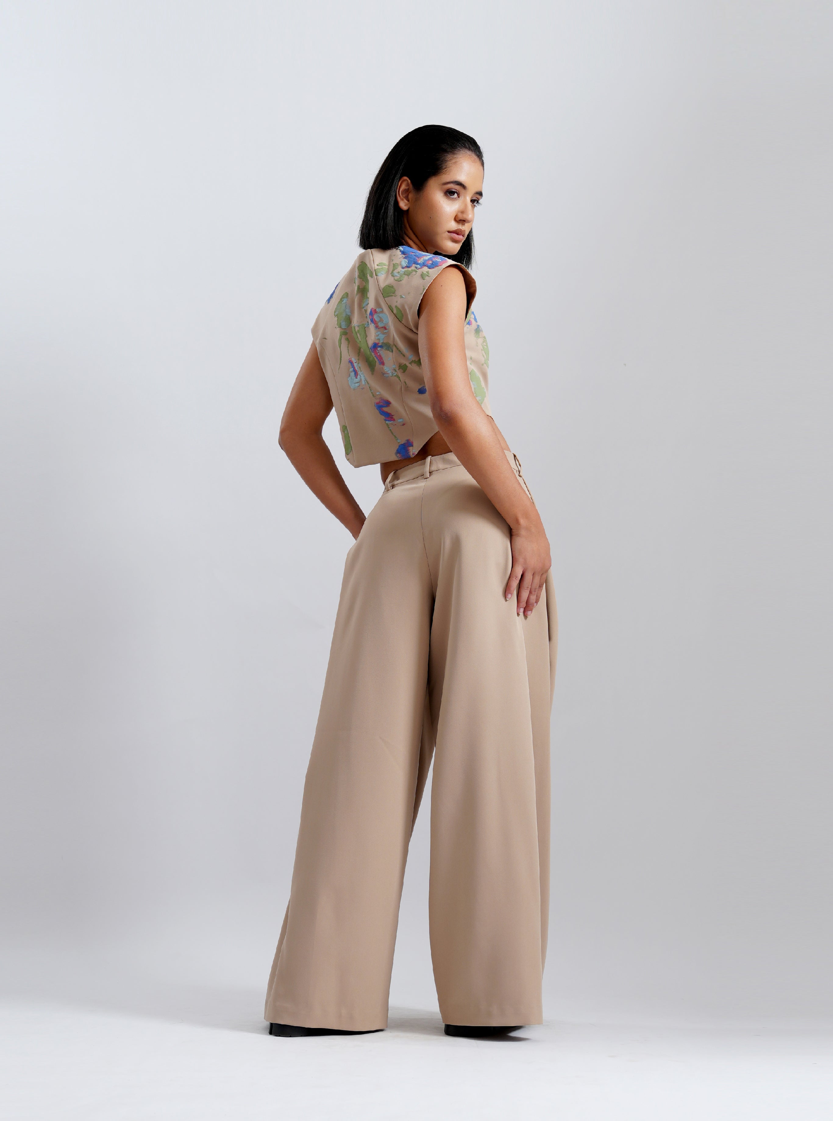 Beige Floral Printed Crop Top