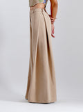 Beige Tailored Wide-Leg Trousers
