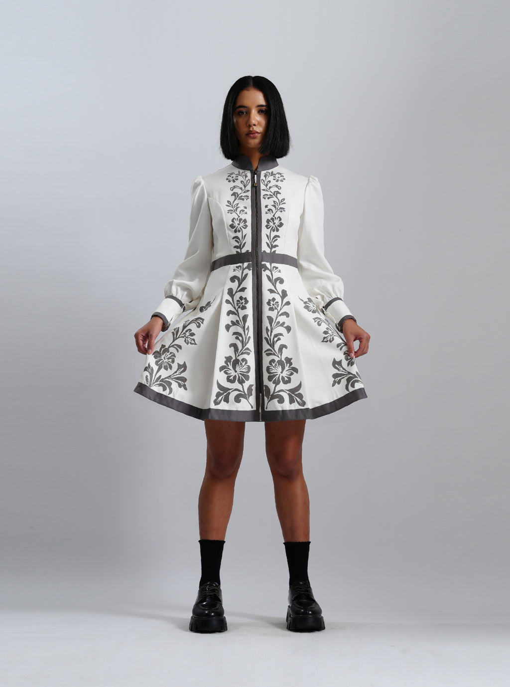 Ivory Floral Print Mini Dress
